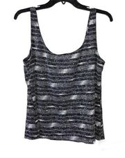 Alex Evenings Striped Glitter Sparkle Tank Top Black Silver XL