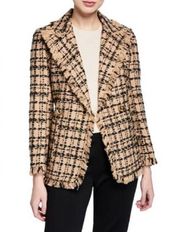 Kate Spade Bi-Color Tan and Black Plaid Fringe Tweed Blazer Jacket NWOT