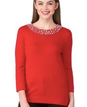 Karl Lagerfeld Paris Pearl Three Quarter Sleeve Sweater Red Size Small NEW