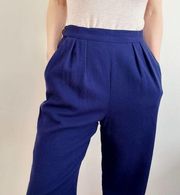 Vintage Wool Lined High Waisted Pants Royal Blue Pleated Susan Bristol Size 10