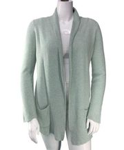 Joan Vass Womens Size L Open Front Cardigan Sweater Sea Foam Front Pockets