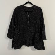 Dress To Kill Black Swirl Textured Lagenlook Button Up Cardigan One Size