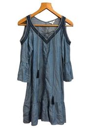 Crown & Ivy  Spring Chambray Cold Shoulder Dress with Bell Sleeves Size XS