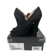 GIORGIO ARMANI Black Suede Peeptoe Booties Heels Size 38.5/8.5