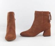 Tan Cognac Suede Block Heel Booties 8.5