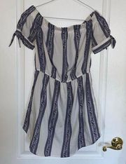 Off the shoulder blue and white stripper mini dress. Size Small