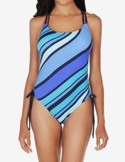 Nautica Newport Stripe Blue One-Piece Strappy Back Swimsuit Size Small NWT