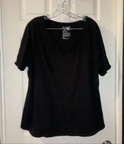 Terra & Sky Black Split V Neck Short Sleeve Tee 1X