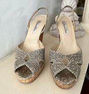 Oscar De La Renta - Snakeskin Open Toe Pumps W/ Cork Heel