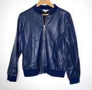 H by Halston Blue Perforated Faux Leather Jacket Size M