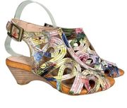 L'Artiste Women's Leather Strappy Spring Step Flourisha Caged Sandal Size 37