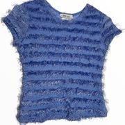 VTG Amy Byer Eyelash Crop Sweater Crew Neck Pullover Blue Small