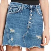 Free People We The Free denim Mini Jean skirt Distressed Button Fly Size 25