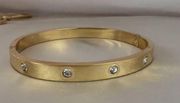 18K Gold Plated Cubic Zirconia Oval Hinge Stackable Bangle Bracelet Stainless St