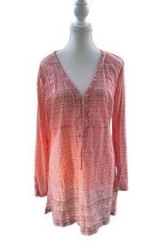 athleta pale peach floral print v neck  del sol tunic  size L