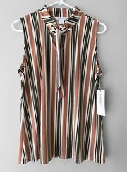 Liz Claiborne Women's Cinnamon Taupe Striped Sleeveless Career Shirt Tank Top L