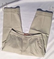 Caribbean Joe Cargo Pants 8 Beige Khaki Capri Cropped Wide Leg Cotton Tie Accent