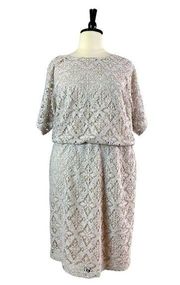 Dressbarn NEW Blouson Dress Open Stitch Crochet Party Women’s Cream NWT 20W Plus