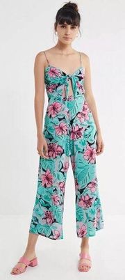 Cleobella Angelina Hawaii Tie-Front Jumpsuit Green Pink Floral Palm Size Small