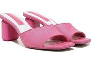 NEW Franco Sarto Linley Slide Sandals 7.5 Pink Raffia Slip On Block Heel Leather