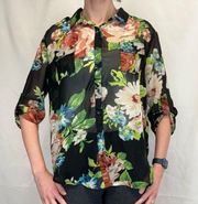 Ambiance Apparel Women Floral Sheer Blouse 3X Triple Extra Large Roll Tab Sleeve