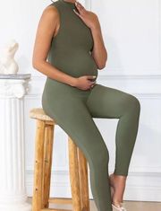 Club L Go Baby Khaki Maternity High Neck Sleeveless Jumpsuit