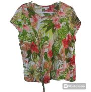 J. Jill Love Linen Tropical Floral Tie Front Tee Size XL