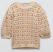 ZARA BEADED CROCHET KNIT SWEATER LIMITED EDITION