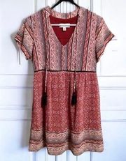 Knox ROSE Boho Red White Paisley Peasant Dress Size XS