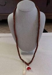 Rudraksha Bodhi Seed Beads Tree of Life Charm Long Tassel Japamala necklace NWT