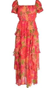 NWT Farm Rio Blooming Floral Short Puff Sleeve Layered Maxi Dress Size Small