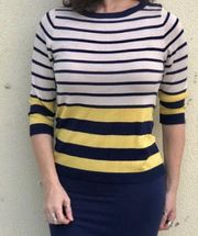 Kate Spade Silk Blend Boatneck Nautical Striped Sweater, Navy/Yellow, Size Small