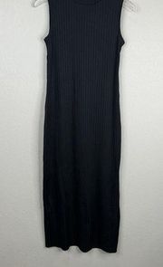 AYR Long Weekend Dress Size XS Black Ribbed Sleeveless Midi Mock Neck Side Slit