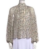 Ulla Johnson Floral Print Silk Tie Neck Long Sleeve Peasant Blouse Size 10