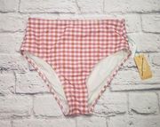 NEW Kona Sol Women's Size Small Pink Gingham Check High Waist Bikini Bottom