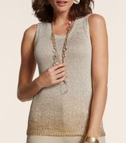 CHICOS Knit Cotton Blend Ombre Champagne & Gold Sleeveless sweater Tank Top Sz 2