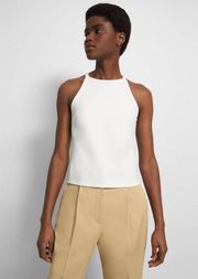 Theory Cropped Halter Tank in Precision Ponte in White