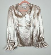 NWT Grace Karin Champagne Satin Bell Sleeve Blouse Size Small