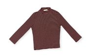 Gaze Maroon And White Stripes Long Sleeve Mock Neck T-shirt 