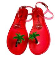 Katy Perry Jelly Sandals Womens Size 9 Red Palm Tree Ankle Strap Brand New