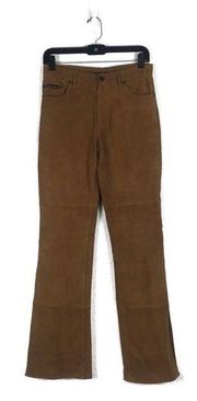 Vintage Dolce & Gabbana Tan Suede Leather 70s Straight Leg Pants Size 40 Y2k