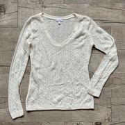 New York & Company White Long Sleeve V-Neck Sequined Sweater Holiday CUTE S