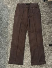 brown suede slim straight pants