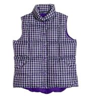 Lands End Plaid Snap Front Down Filled Puffer Vest Pockets Purple Size Small