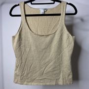 Alberto Makali Women's Large Tank Top Sleeveless Gold Sparkle Shell Scoop Neck