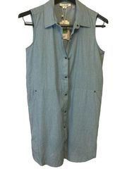 Simply Noelle cotton Chambray blue lace up pocket midi dress NEW XS