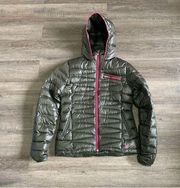 Spyder Down Filled Puffer Hoodie Winter Coat Pink & Charcoal Gray Size Medium