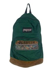 Vintage 90's Jansport Leather Suede Bottom Backpack- Green Floral Embroidered