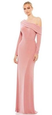 MAC DUGGAL One-Shoulder Jersey Trumpet Gown in Rose Gold Size US 10