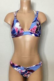 New. BECCA blue floral bikini set. S-top/XS-bottom. Retails $149